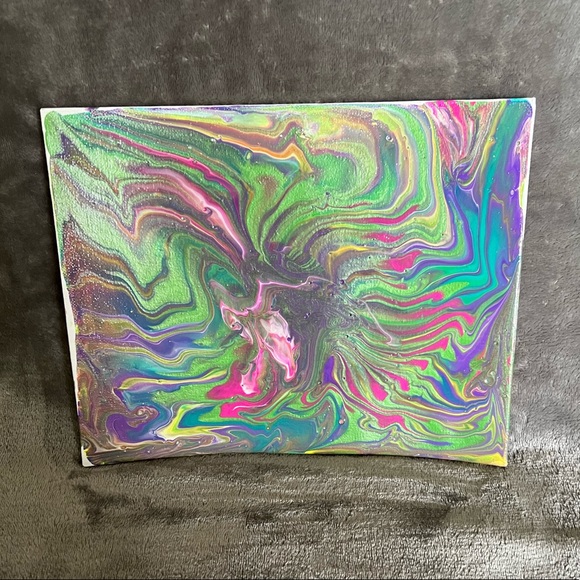 Paint Pour - 8”x10” neon metallic acrylics on canvas board - Picture 5 of 5